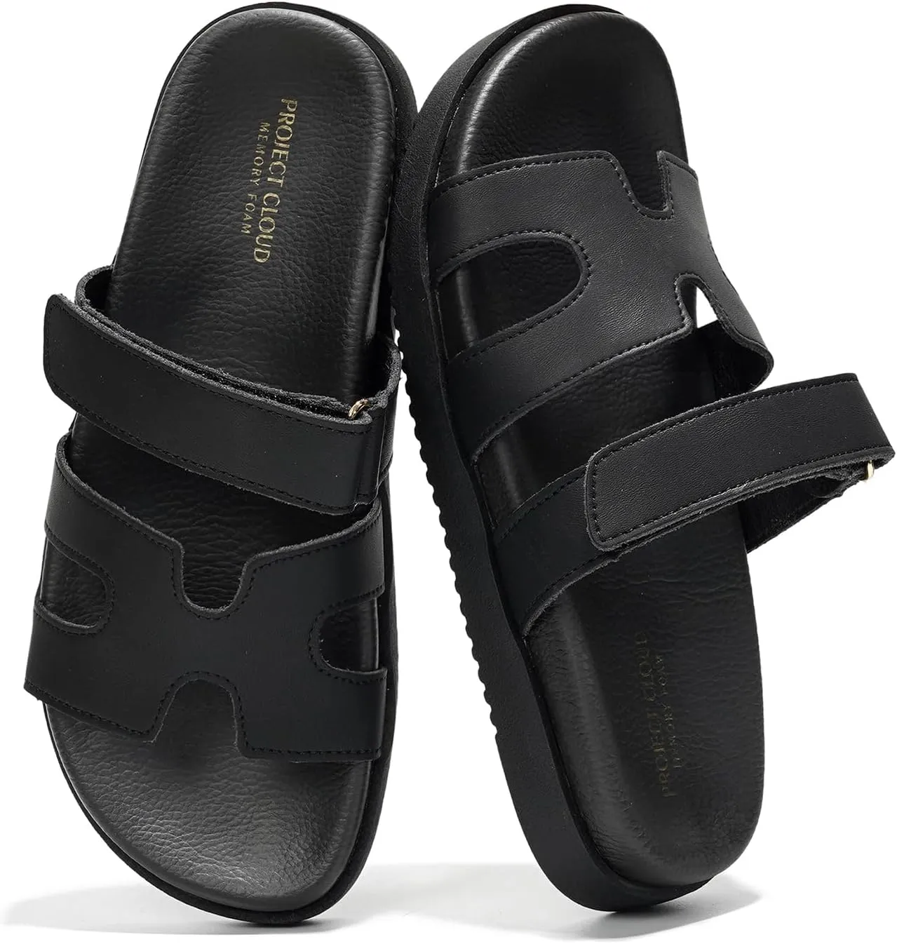 Project Cloud Genuine Leather Womens Sandals - Stylish & Comfy Sandals for Women Footwear with Memory Foam Insole - Slip-Resistant Slides for Women (Mayven)