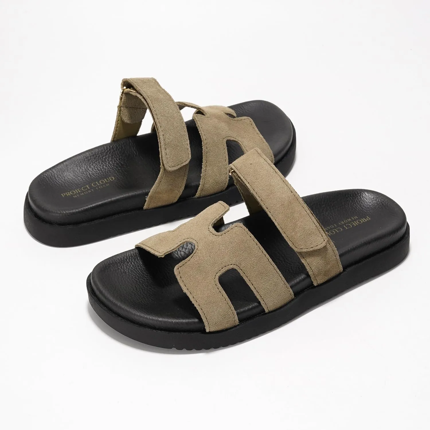 Project Cloud Genuine Leather Womens Sandals - Stylish & Comfy Sandals for Women Footwear with Memory Foam Insole - Slip-Resistant Slides for Women (Mayven)