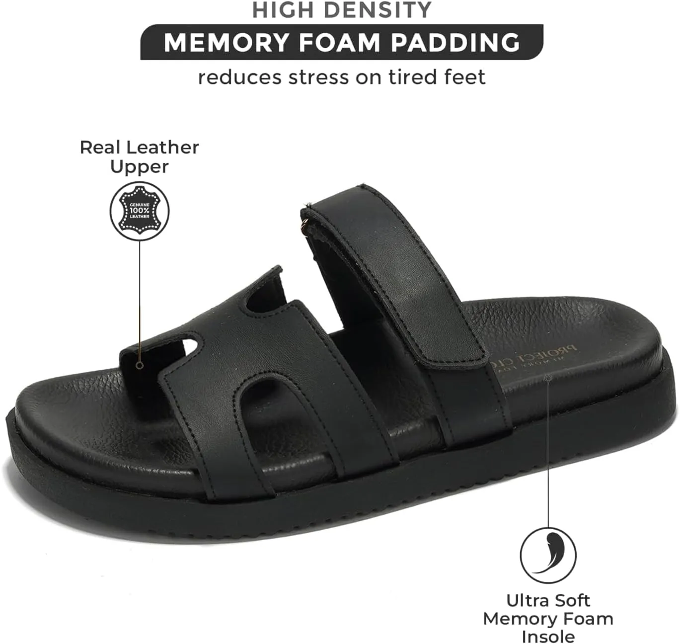 Project Cloud Genuine Leather Womens Sandals - Stylish & Comfy Sandals for Women Footwear with Memory Foam Insole - Slip-Resistant Slides for Women (Mayven)