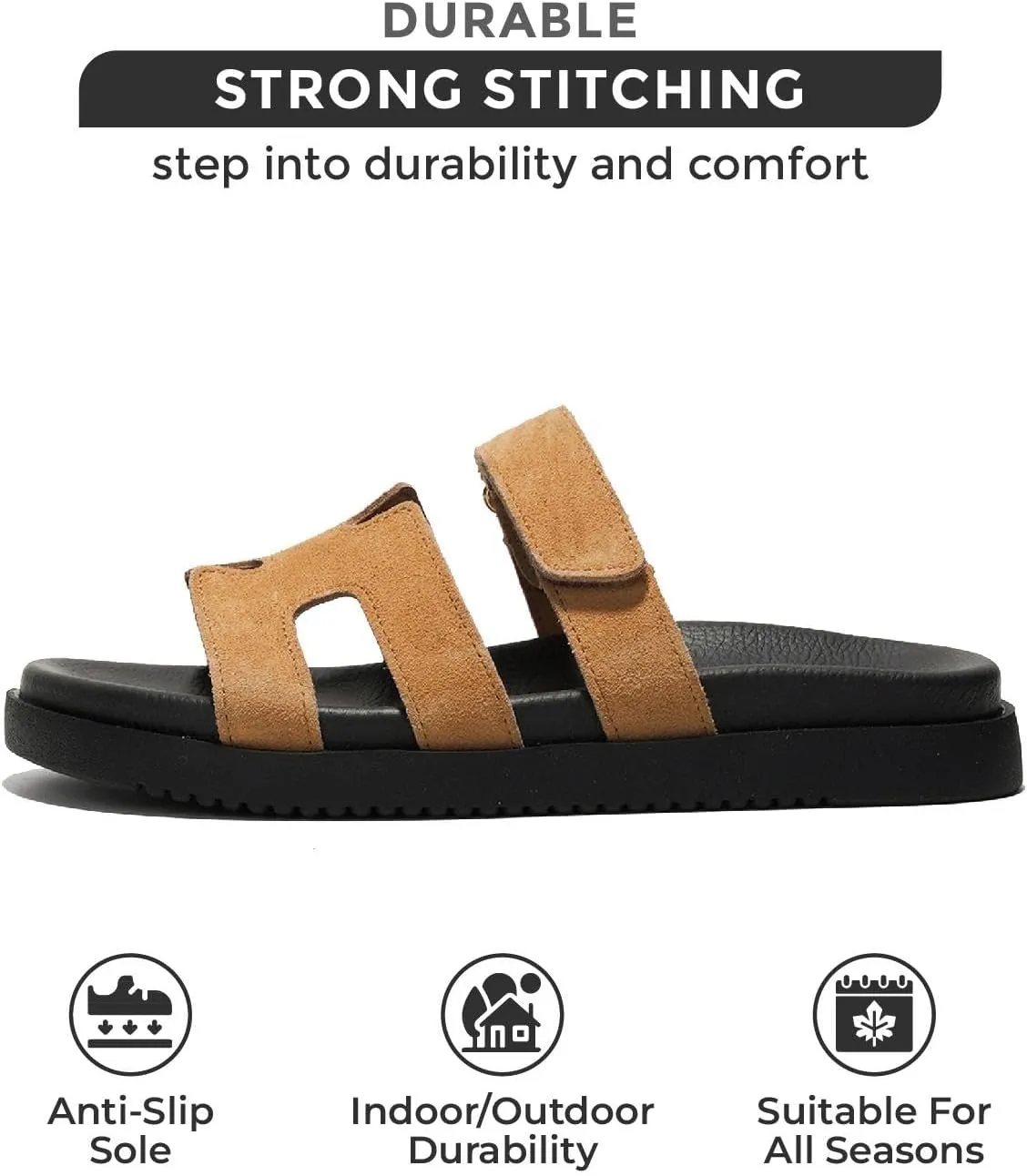 Project Cloud Genuine Leather Womens Sandals - Stylish & Comfy Sandals for Women Footwear with Memory Foam Insole - Slip-Resistant Slides for Women (Mayven)