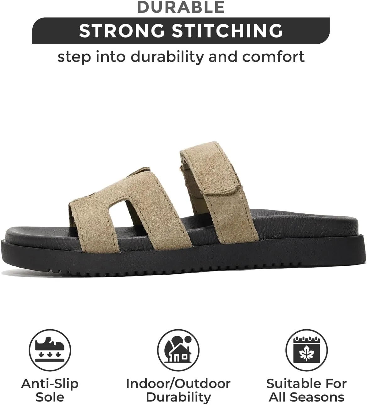 Project Cloud Genuine Leather Womens Sandals - Stylish & Comfy Sandals for Women Footwear with Memory Foam Insole - Slip-Resistant Slides for Women (Mayven)