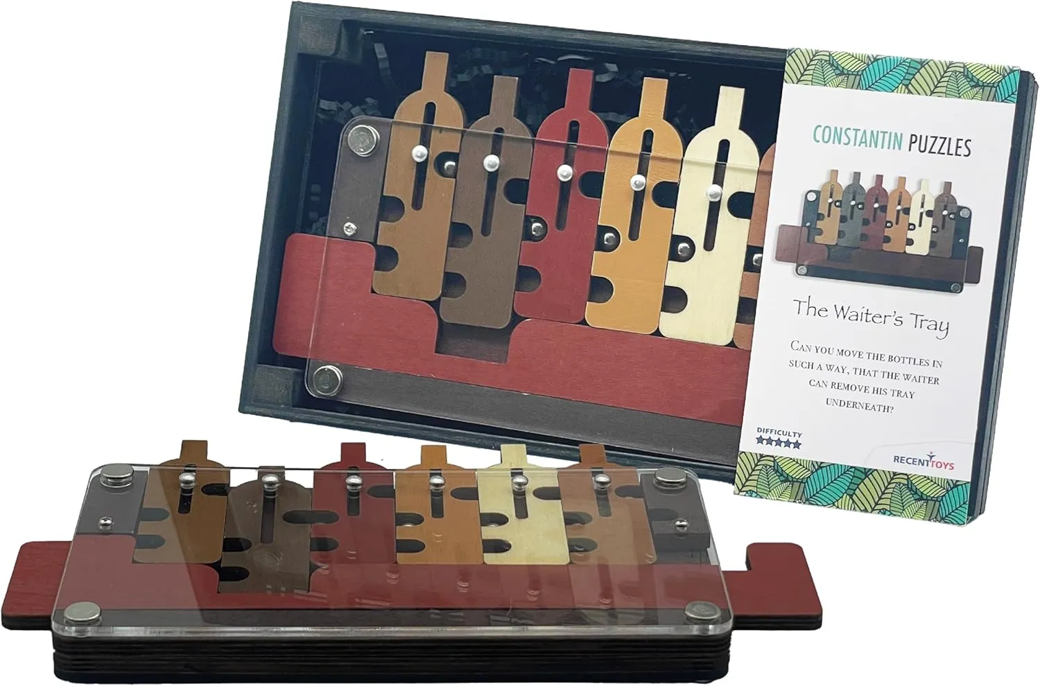 Project Genius Constantin Waiter's Tray Wooden Puzzle – Unique Brainteaser for Ages 14 , Enhances Problem-Solving, Ideal Gift for Puzzle & Wine Lovers