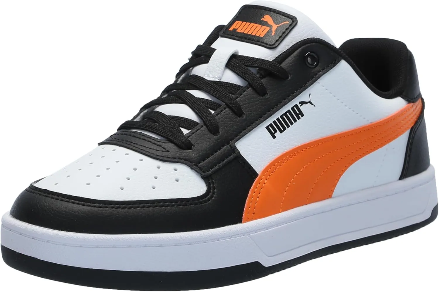 PUMA Caven Sneaker, White-Rickie Orange Black, 13 US Unisex Little Kid