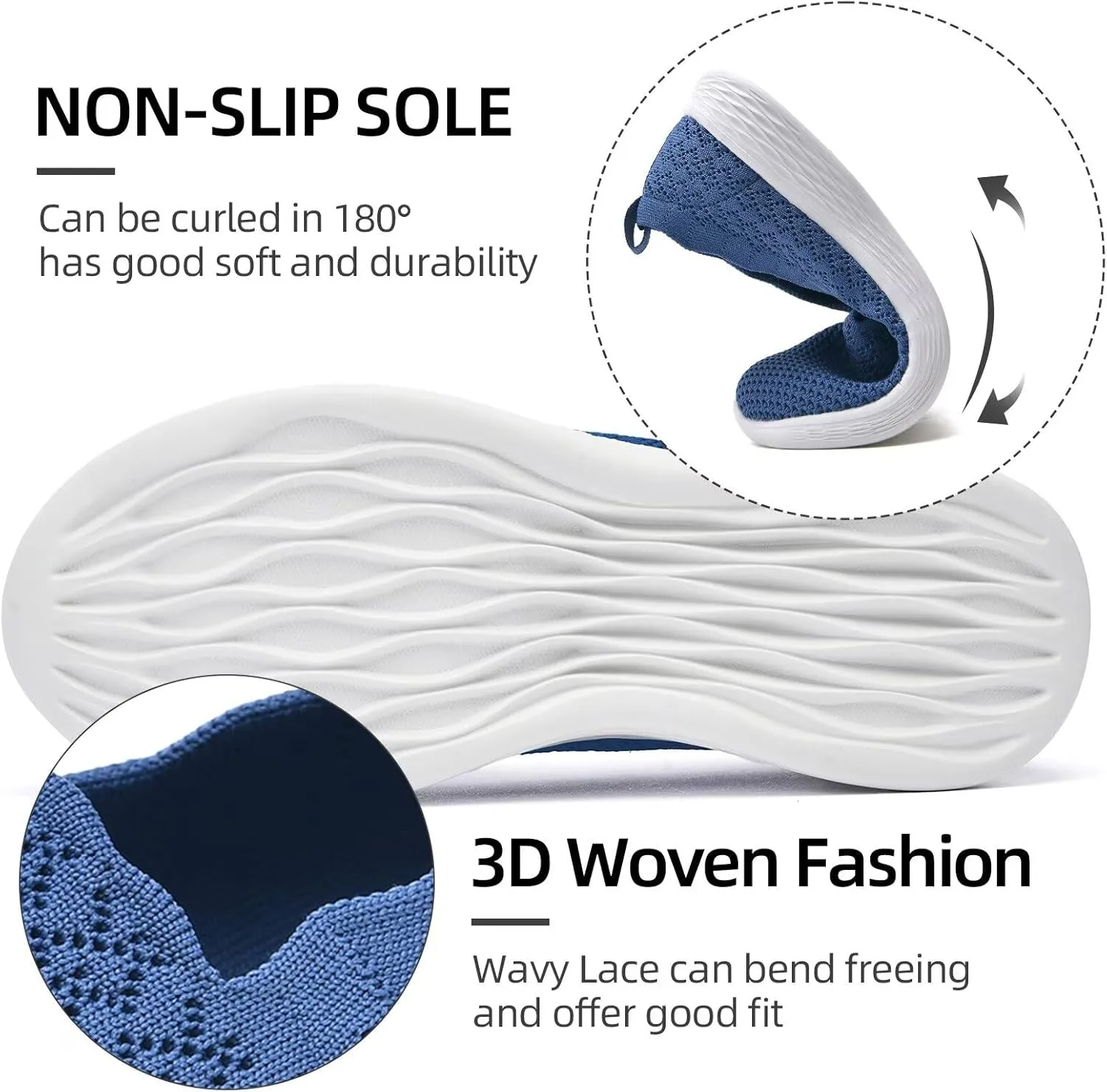 Puxowe Women's Slip on Walking Loafer Shoes-Lightweight Flat Shoes for Women Low-Top Round Toe Knit Memory Foam Sneaker