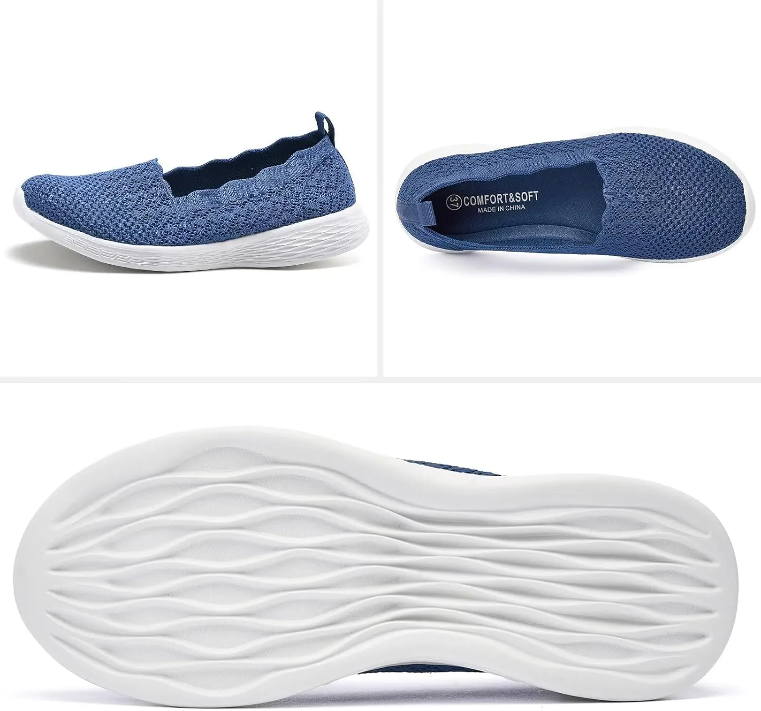 Puxowe Women's Slip on Walking Loafer Shoes-Lightweight Flat Shoes for Women Low-Top Round Toe Knit Memory Foam Sneaker