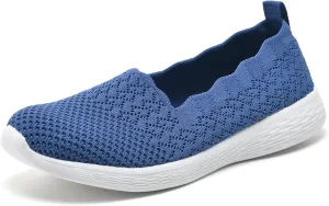 Puxowe Women's Slip on Walking Loafer Shoes-Lightweight Flat Shoes for Women Low-Top Round Toe Knit Memory Foam Sneaker