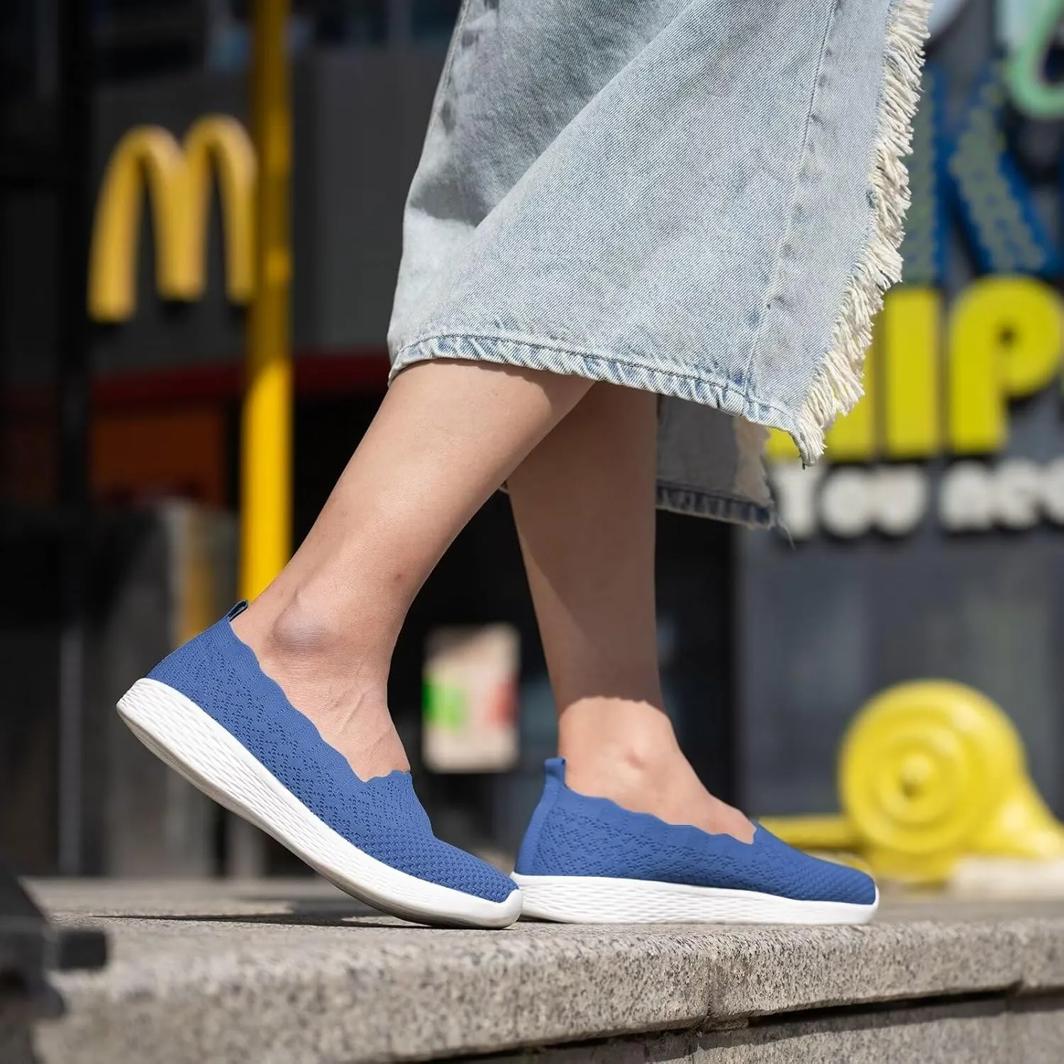 Puxowe Women's Slip on Walking Loafer Shoes-Lightweight Flat Shoes for Women Low-Top Round Toe Knit Memory Foam Sneaker