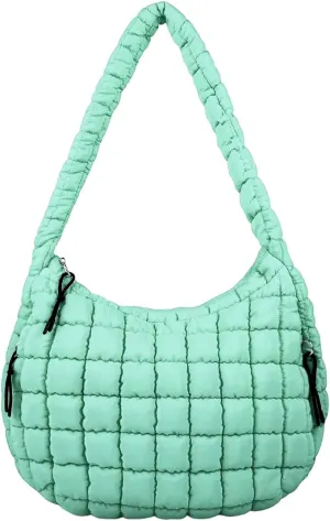 Quilted Tote Bag, Puffer Bag for Women, Large Puffy Shoulder Bag, Lightweight Checkered Purse, Soft Padded Hobo Bag