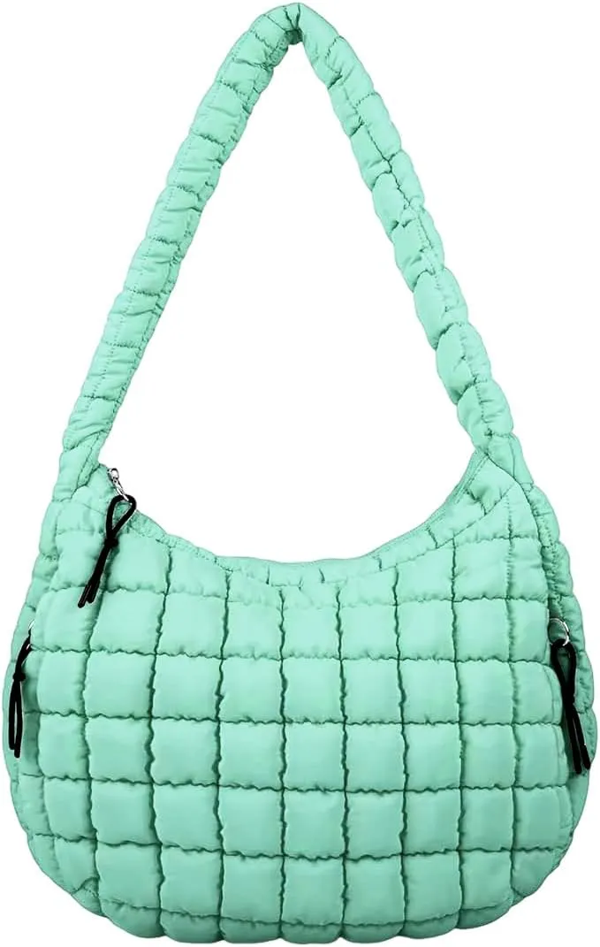 Quilted Tote Bag, Puffer Bag for Women, Large Puffy Shoulder Bag, Lightweight Checkered Purse, Soft Padded Hobo Bag