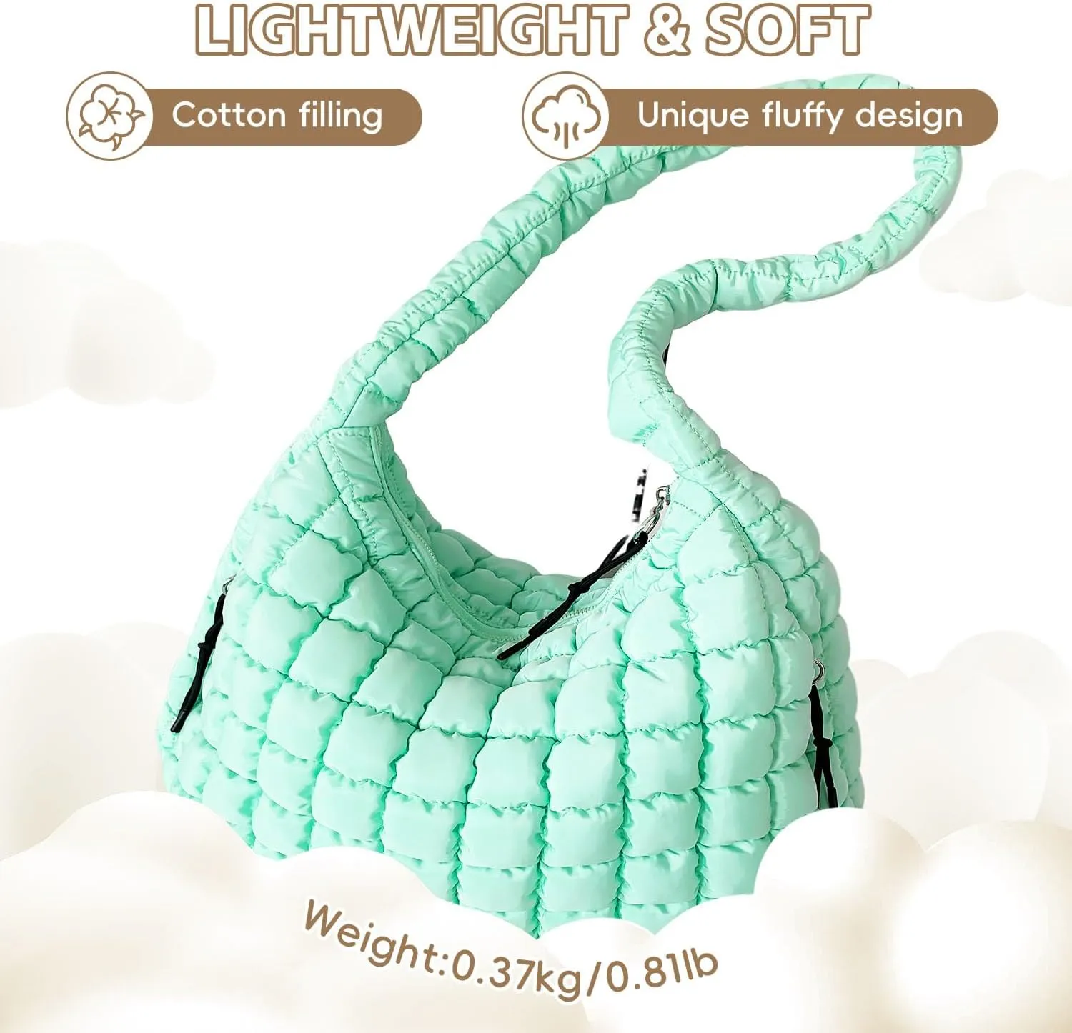 Quilted Tote Bag, Puffer Bag for Women, Large Puffy Shoulder Bag, Lightweight Checkered Purse, Soft Padded Hobo Bag