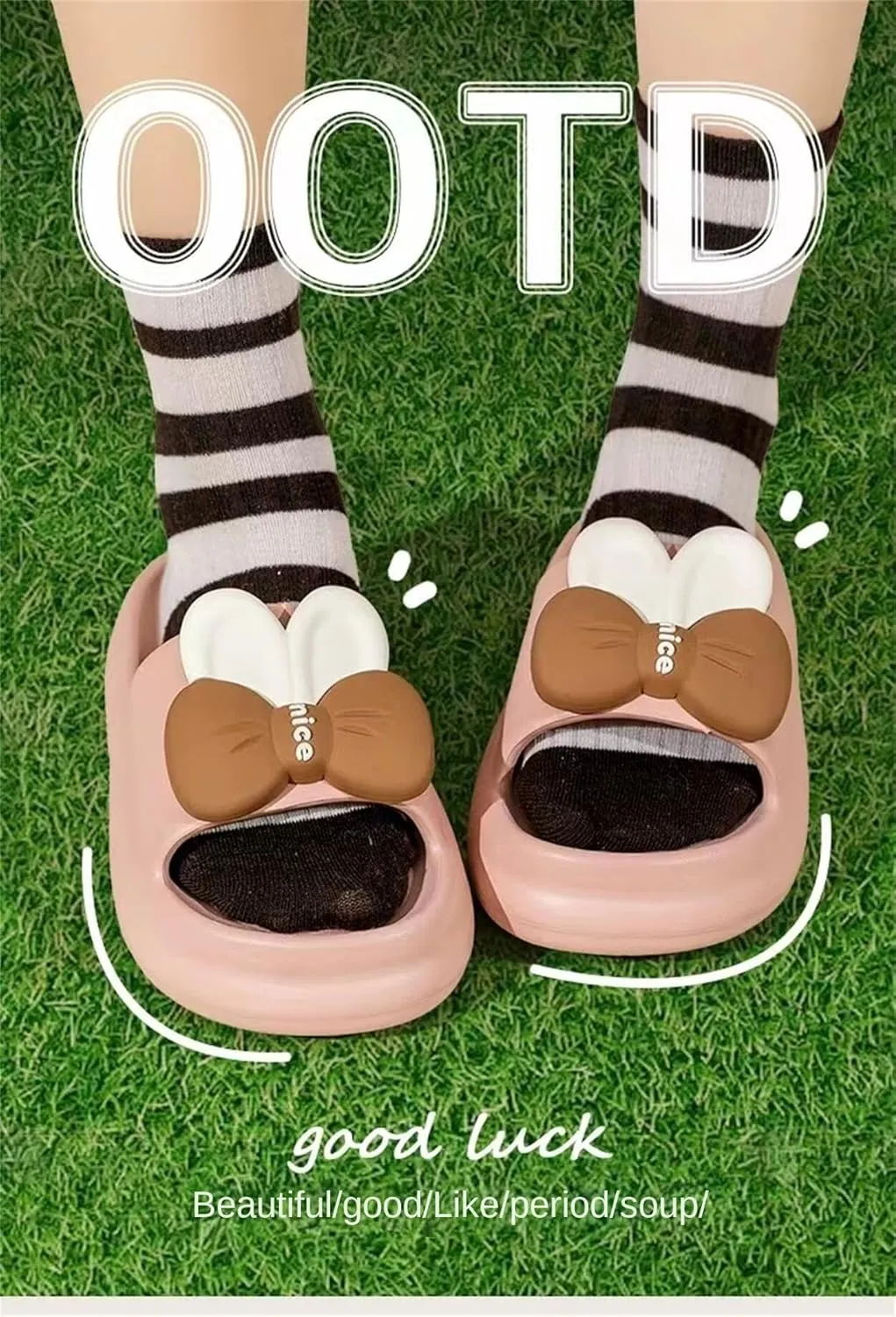 Rabbit Bow Slide Slippers Sandals Cute Women Slide Non Slip Outdoor Indoor Footwear Funny Slide Slippers