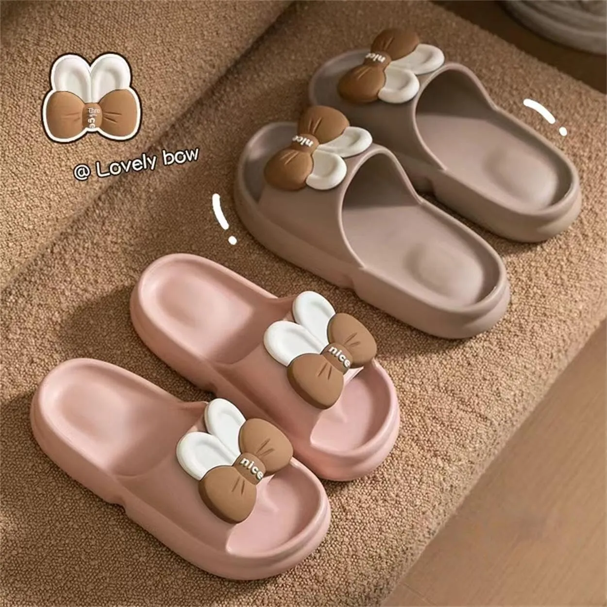 Rabbit Bow Slide Slippers Sandals Cute Women Slide Non Slip Outdoor Indoor Footwear Funny Slide Slippers