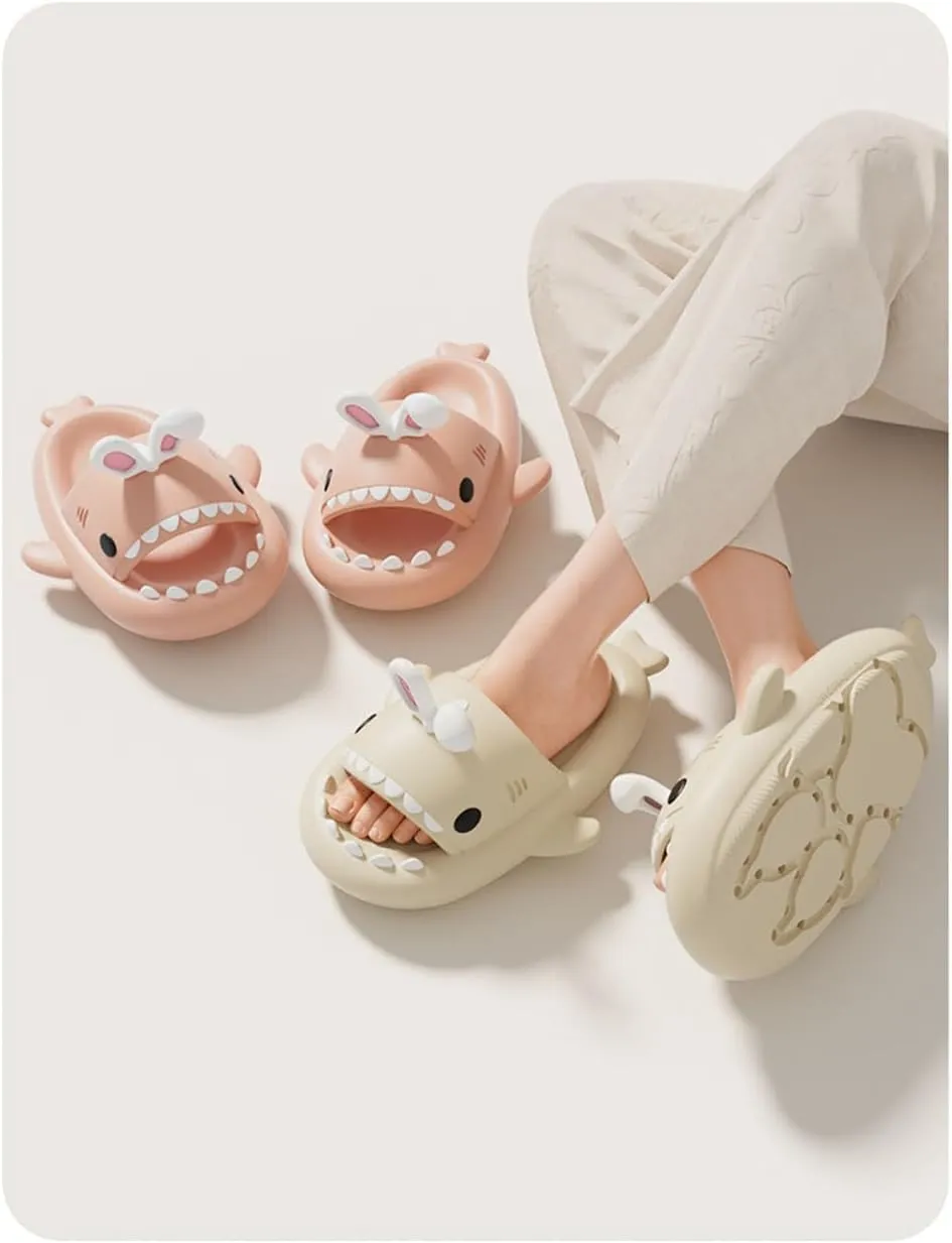 Rabbit Ear Shark Slides Summer Novelty Open Toe Slide Sandals Anti-Slip Beach Pool Shower Shoes With Cushioned Thick Sole