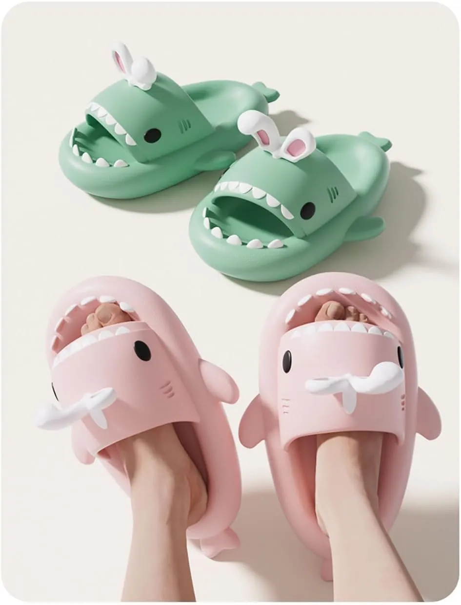 Rabbit Ear Shark Slides Summer Novelty Open Toe Slide Sandals Anti-Slip Beach Pool Shower Shoes With Cushioned Thick Sole