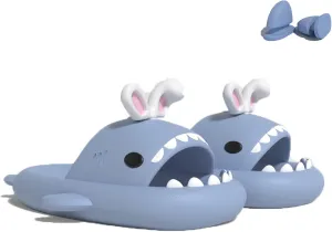 Rabbit Ear Shark Slides Summer Novelty Open Toe Slide Sandals Anti-Slip Beach Pool Shower Shoes With Cushioned Thick Sole