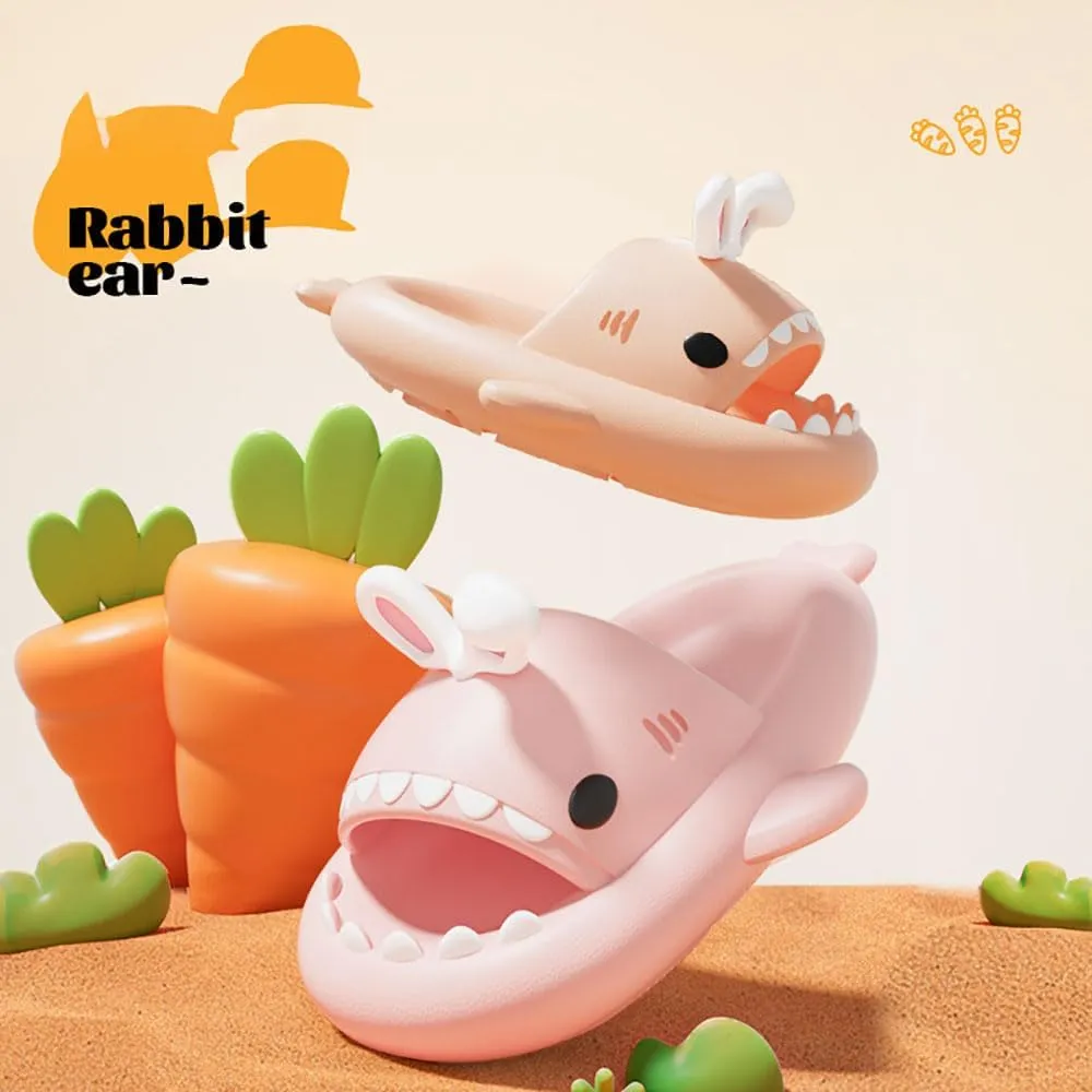 Rabbit Ear Shark Slides Summer Novelty Open Toe Slide Sandals Anti-Slip Beach Pool Shower Shoes With Cushioned Thick Sole