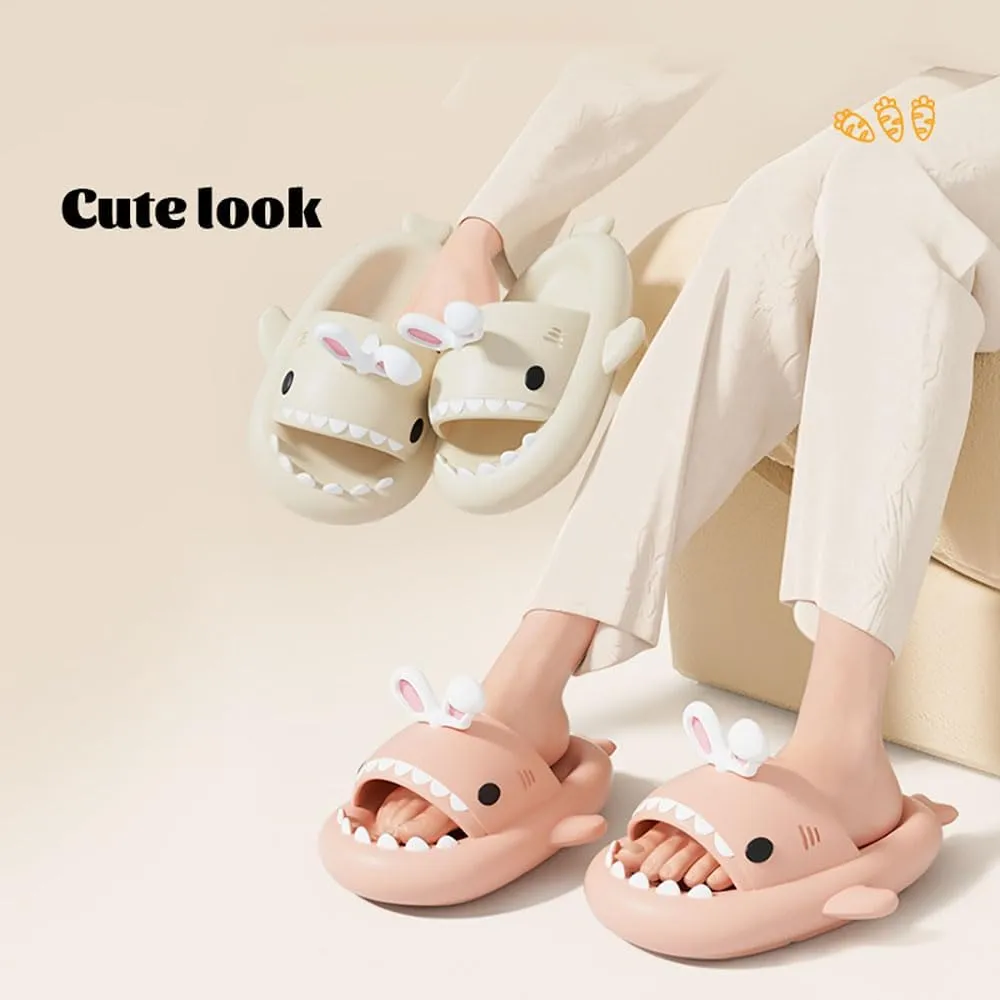 Rabbit Ear Shark Slides Summer Novelty Open Toe Slide Sandals Anti-Slip Beach Pool Shower Shoes With Cushioned Thick Sole