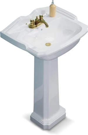 Renovators Supply Cloakroom 19" Small Pedestal Bathroom Sink White Grade A Porcelain With Overflow And Pre-Drilled Centerset Faucet Holes