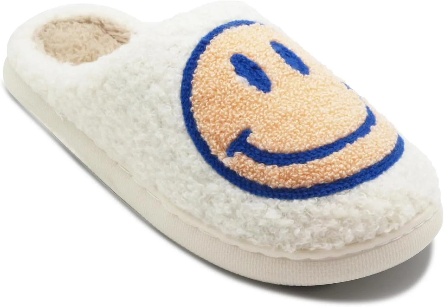 Retro Fuzzy Face Slippers for Women Men, Lightweight Slip-on Soft Fluffy Warm Couple Style Casual Cute Cozy Indoor Outdoor House Memory Foam Happy Face Slippers