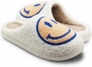 Retro Fuzzy Face Slippers for Women Men, Lightweight Slip-on Soft Fluffy Warm Couple Style Casual Cute Cozy Indoor Outdoor House Memory Foam Happy Face Slippers