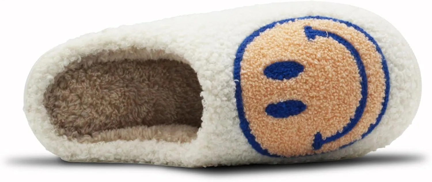 Retro Fuzzy Face Slippers for Women Men, Lightweight Slip-on Soft Fluffy Warm Couple Style Casual Cute Cozy Indoor Outdoor House Memory Foam Happy Face Slippers