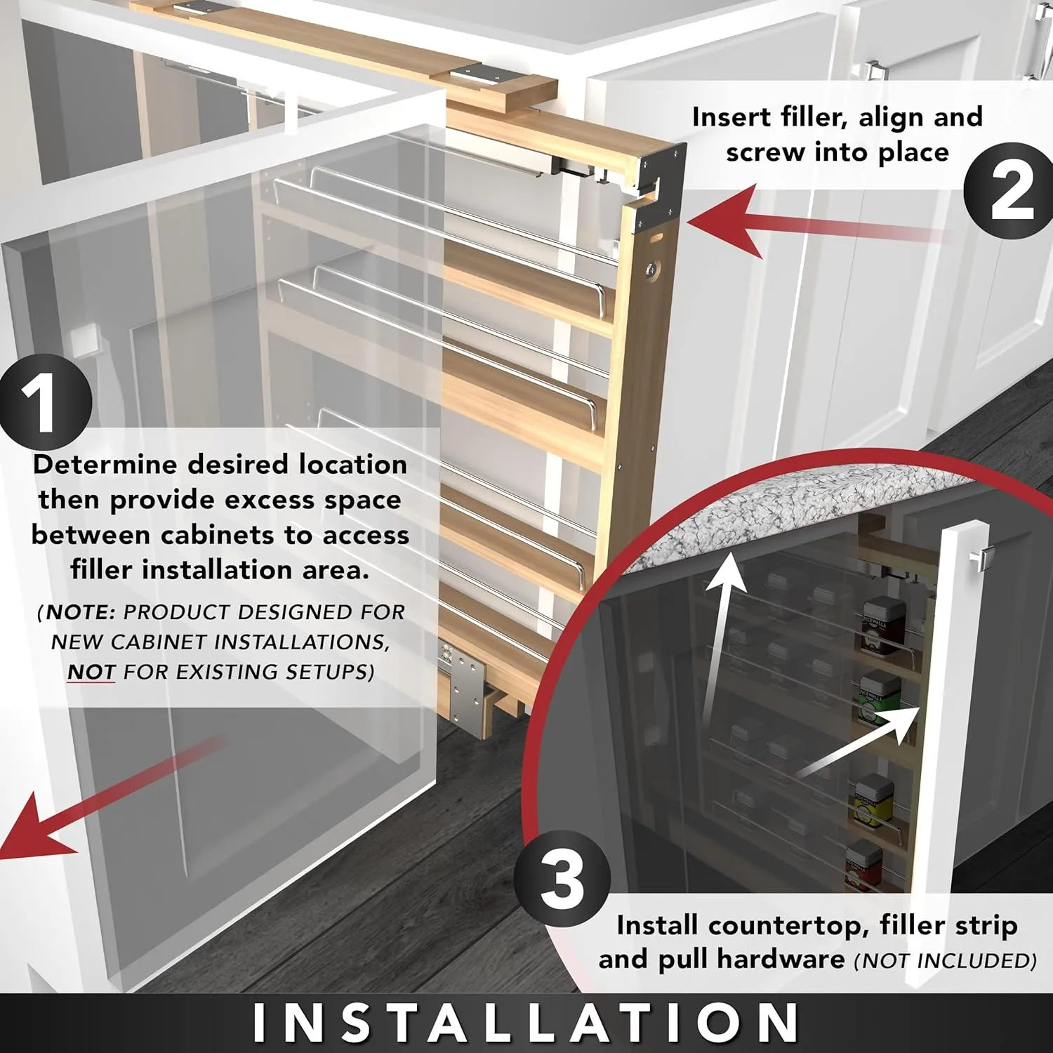 Rev-A-Shelf 3"W x 30"H Pullout Shelf Organizer for Between Wall Kitchen Cabinets, Filler Spice Rack & Seasoning Storage Holder, Maple Wood, 432-WF-3C