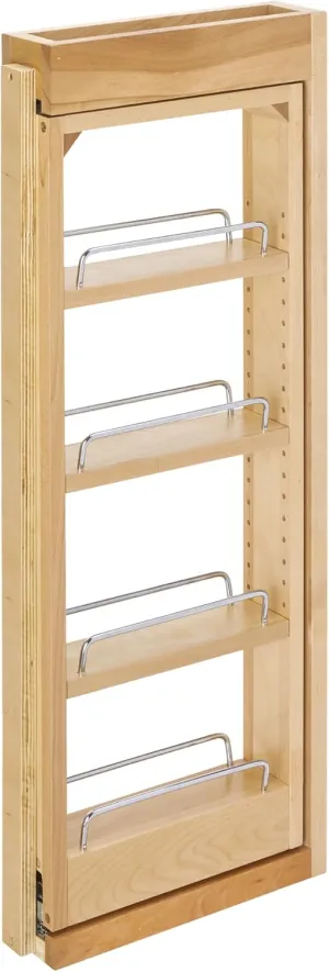 Rev-A-Shelf 3"W x 30"H Pullout Shelf Organizer for Between Wall Kitchen Cabinets, Filler Spice Rack & Seasoning Storage Holder, Maple Wood, 432-WF-3C