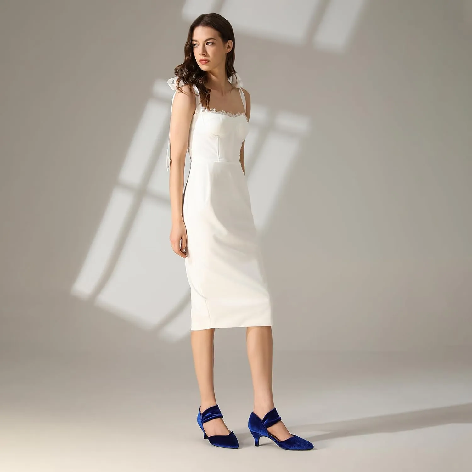RIBONGZ Kitten Heels for Women Closed Toe Comfortable Low Heels Pointed Toe Sexy Slip on Pumps Bridal Party Dressy Shoes