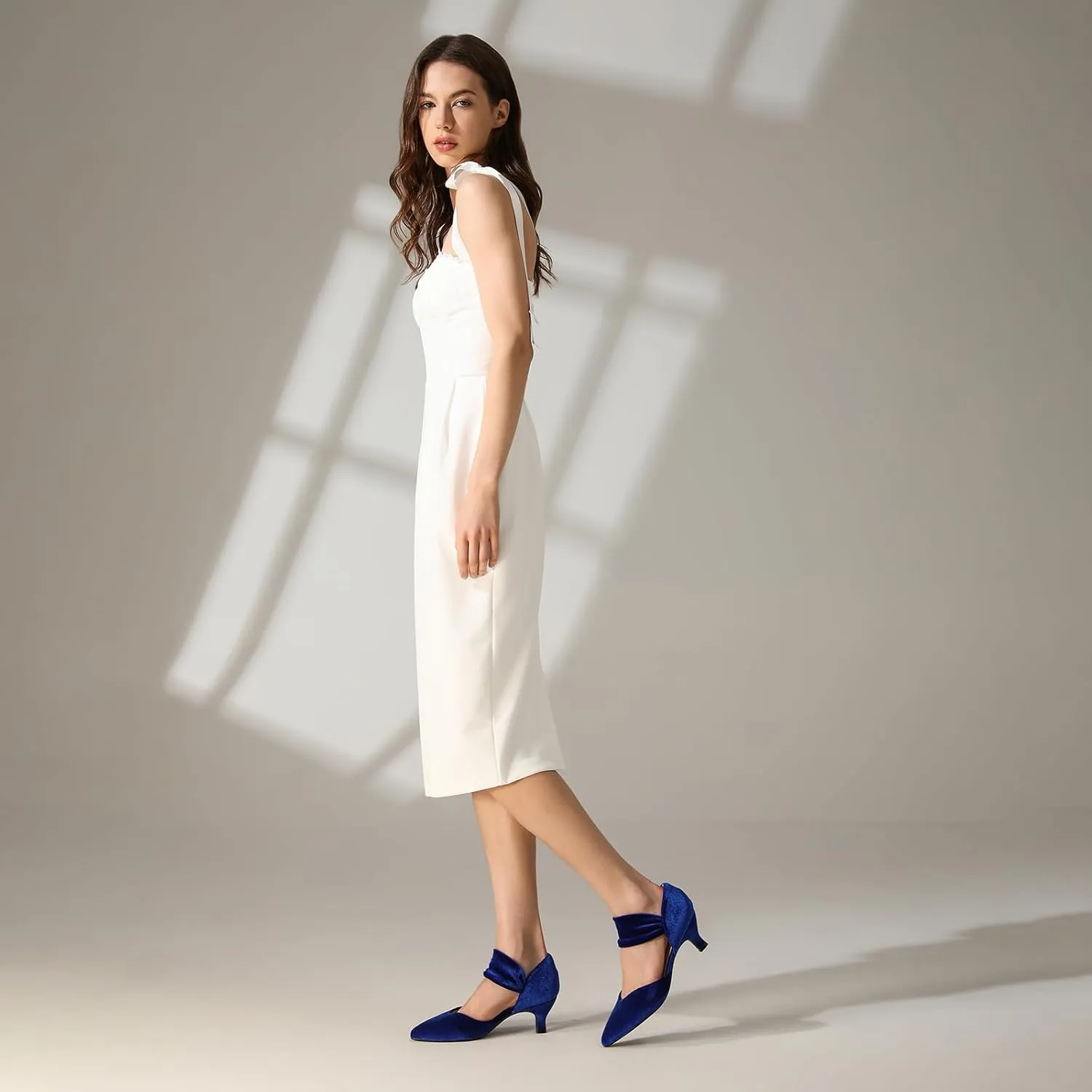 RIBONGZ Kitten Heels for Women Closed Toe Comfortable Low Heels Pointed Toe Sexy Slip on Pumps Bridal Party Dressy Shoes