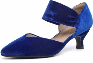 RIBONGZ Kitten Heels for Women Closed Toe Comfortable Low Heels Pointed Toe Sexy Slip on Pumps Bridal Party Dressy Shoes