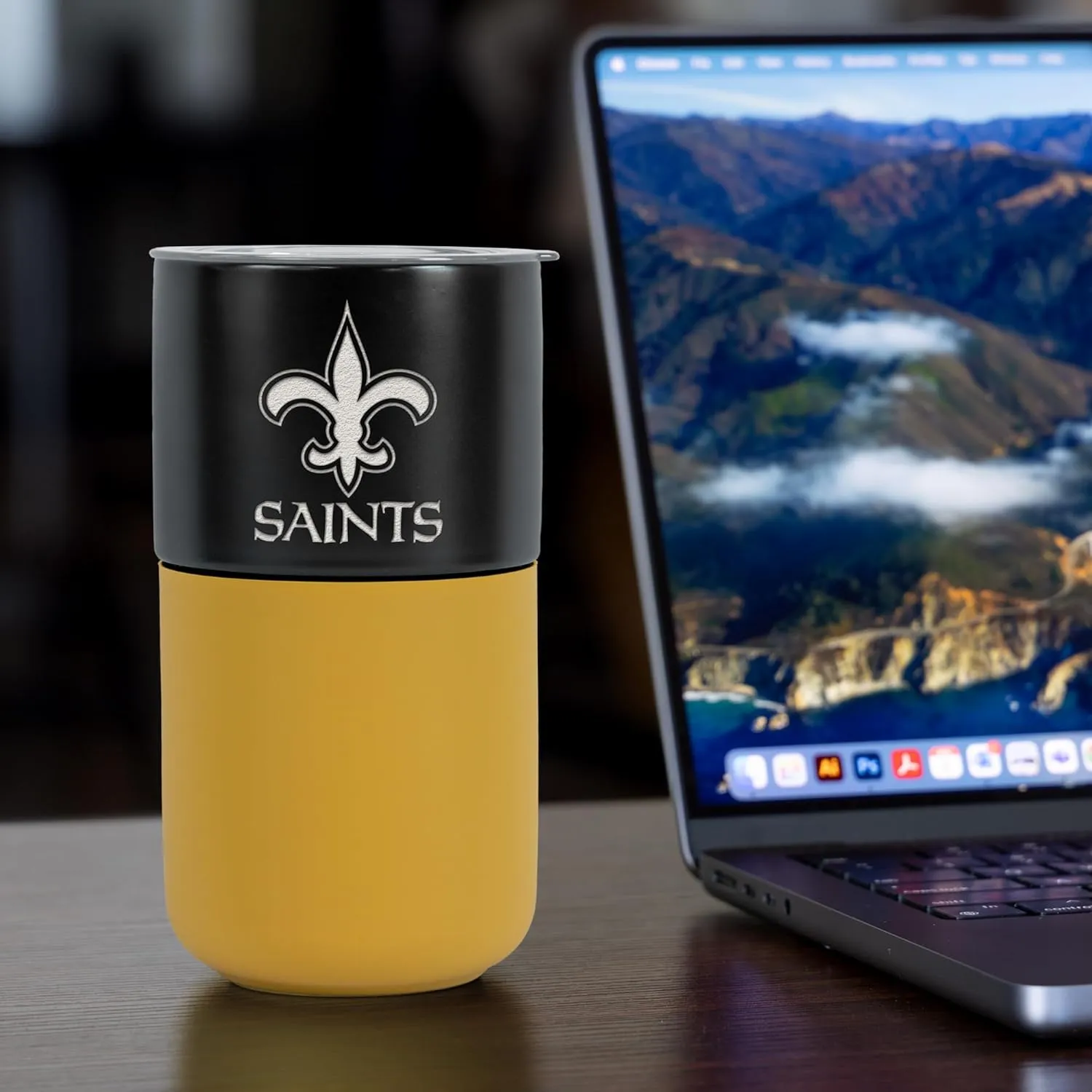 Rico Industries NFL Licensed 16 oz Ceramic Tumbler with Silicone Grip, Deep Laser Engraved Logo, Travel Coffee Mug With Slide Lid, Portable Cup For Office or Home Use, Matte Finish