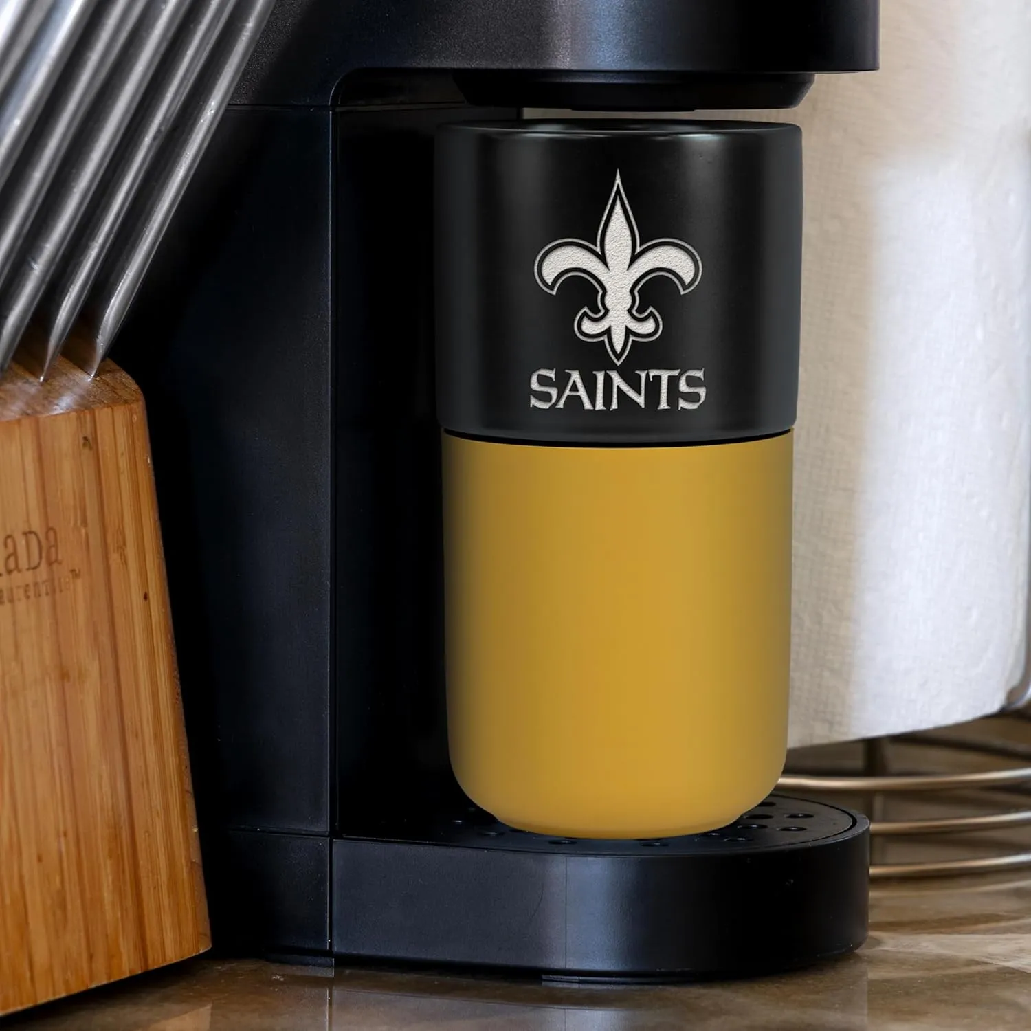 Rico Industries NFL Licensed 16 oz Ceramic Tumbler with Silicone Grip, Deep Laser Engraved Logo, Travel Coffee Mug With Slide Lid, Portable Cup For Office or Home Use, Matte Finish