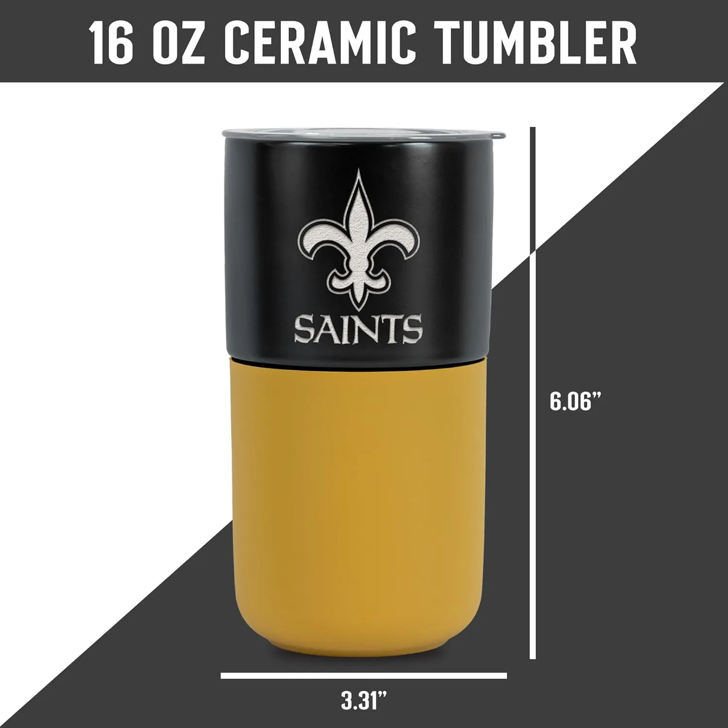 Rico Industries NFL Licensed 16 oz Ceramic Tumbler with Silicone Grip, Deep Laser Engraved Logo, Travel Coffee Mug With Slide Lid, Portable Cup For Office or Home Use, Matte Finish