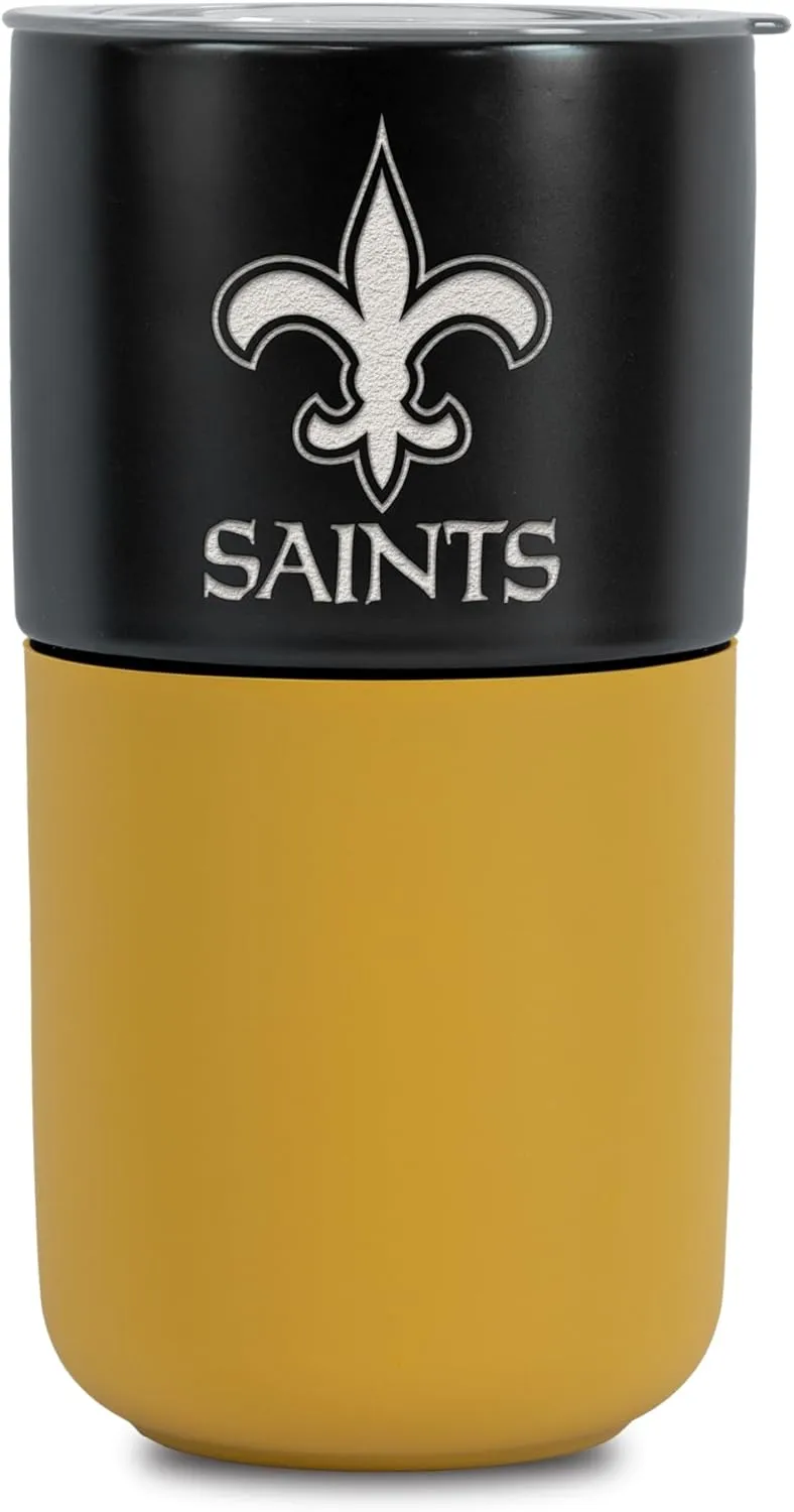 Rico Industries NFL Licensed 16 oz Ceramic Tumbler with Silicone Grip, Deep Laser Engraved Logo, Travel Coffee Mug With Slide Lid, Portable Cup For Office or Home Use, Matte Finish