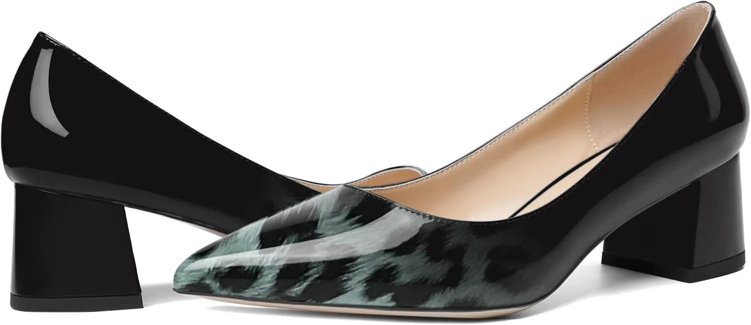 ROSERWISH Womens Fashion Casual Patent Slip On Wedding Pointed Toe Chunky Low Heel Pumps Dress Shoes 2 Inch