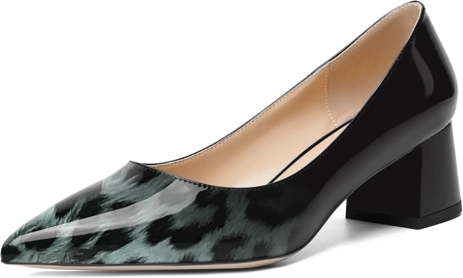 ROSERWISH Womens Fashion Casual Patent Slip On Wedding Pointed Toe Chunky Low Heel Pumps Dress Shoes 2 Inch