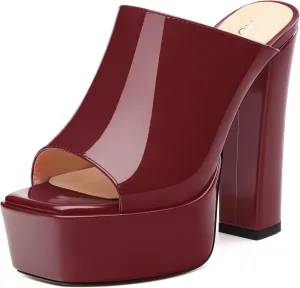 ROSERWISH Women's Platform Heels High Chunky Block Heel Sandals Sexy Open Toe Slip on Heels for Women Slide Mules Dressy Pumps Shoes