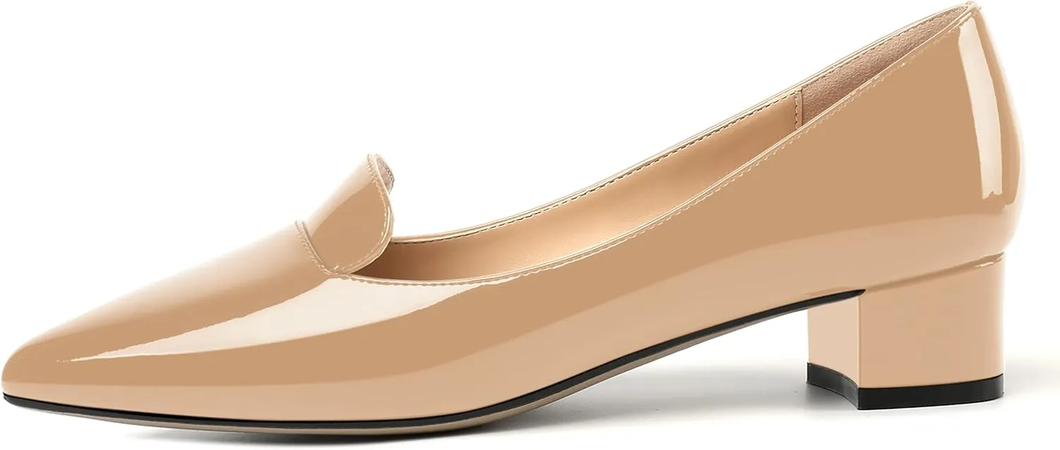 ROSERWISH Womens Slip On Patent Pointed Toe Casual Fashion Work Chunky Low Heel Pumps Shoes 1.5 Inch