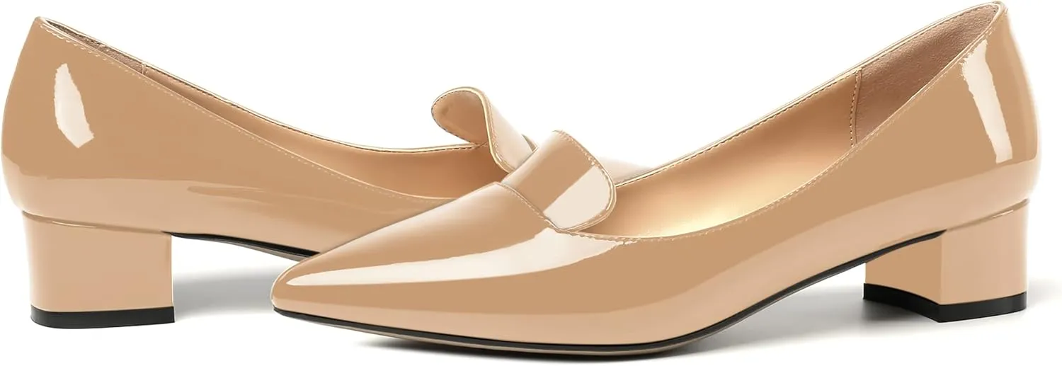 ROSERWISH Womens Slip On Patent Pointed Toe Casual Fashion Work Chunky Low Heel Pumps Shoes 1.5 Inch