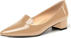 ROSERWISH Womens Slip On Patent Pointed Toe Casual Fashion Work Chunky Low Heel Pumps Shoes 1.5 Inch