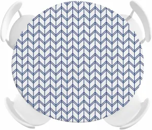 Round Fitted Tablecloth Abstract Herringbone Stripes Waterproof Table Cover for Indoor Outdoor Holiday Party Modern Navy Blue White Zigzag Elastic Edged Tablecloths Fit Up 45"-54" Tables