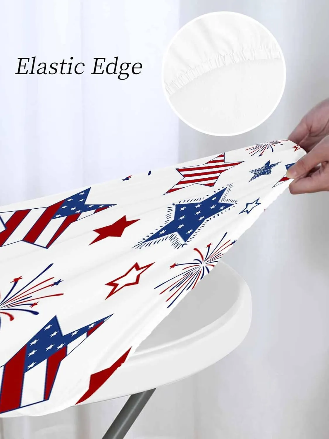 Round Fitted Tablecloth - Patriotic American Flag Stars Waterproof Table Cover for Indoor Outdoor Holiday Party, USA Celebration 4th of July Elastic Edged Tablecloths Fit Up 45"-54" Tables