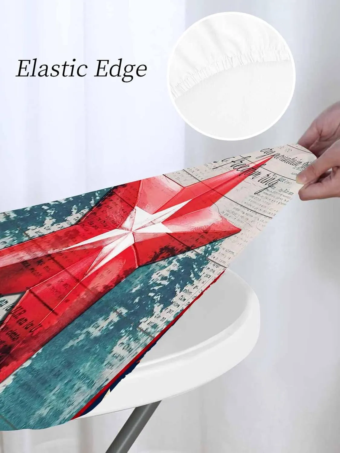 Round Fitted Tablecloth - Retro Shabby Patriotic Star Waterproof Table Cover for Indoor Outdoor Holiday Party, 4th of July Independence Day Elastic Edged Tablecloths Fit Up 55"-60" Tables