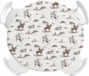 Round Fitted Tablecloth Retro Western Cowboy Waterproof Table Cover for Indoor Outdoor Holiday Party Vintage Brown Farm Animal Elastic Edged Tablecloths Fit Up 45"-54" Tables