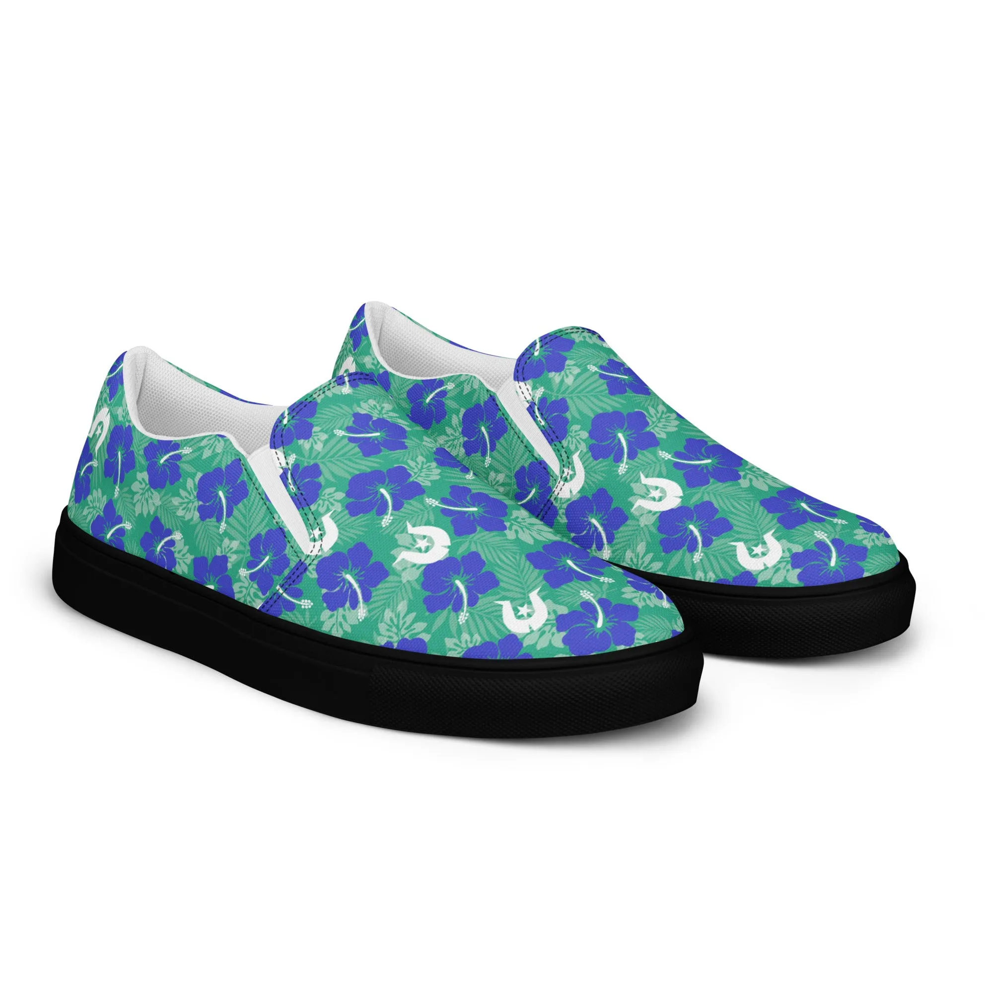 Royal Blue Hibiscus flowers with Dhari on Women’s slip-on canvas shoes