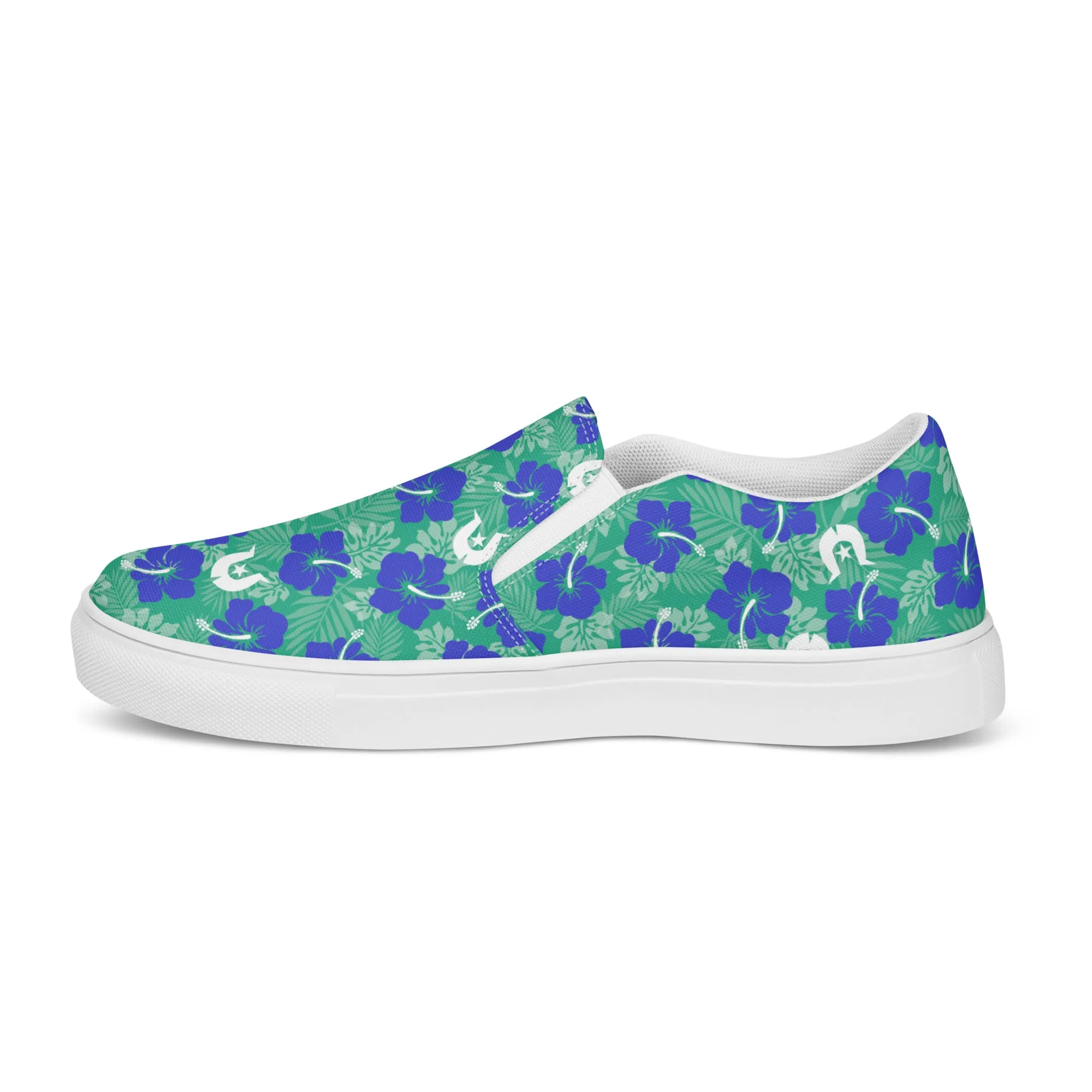 Royal Blue Hibiscus flowers with Dhari on Women’s slip-on canvas shoes