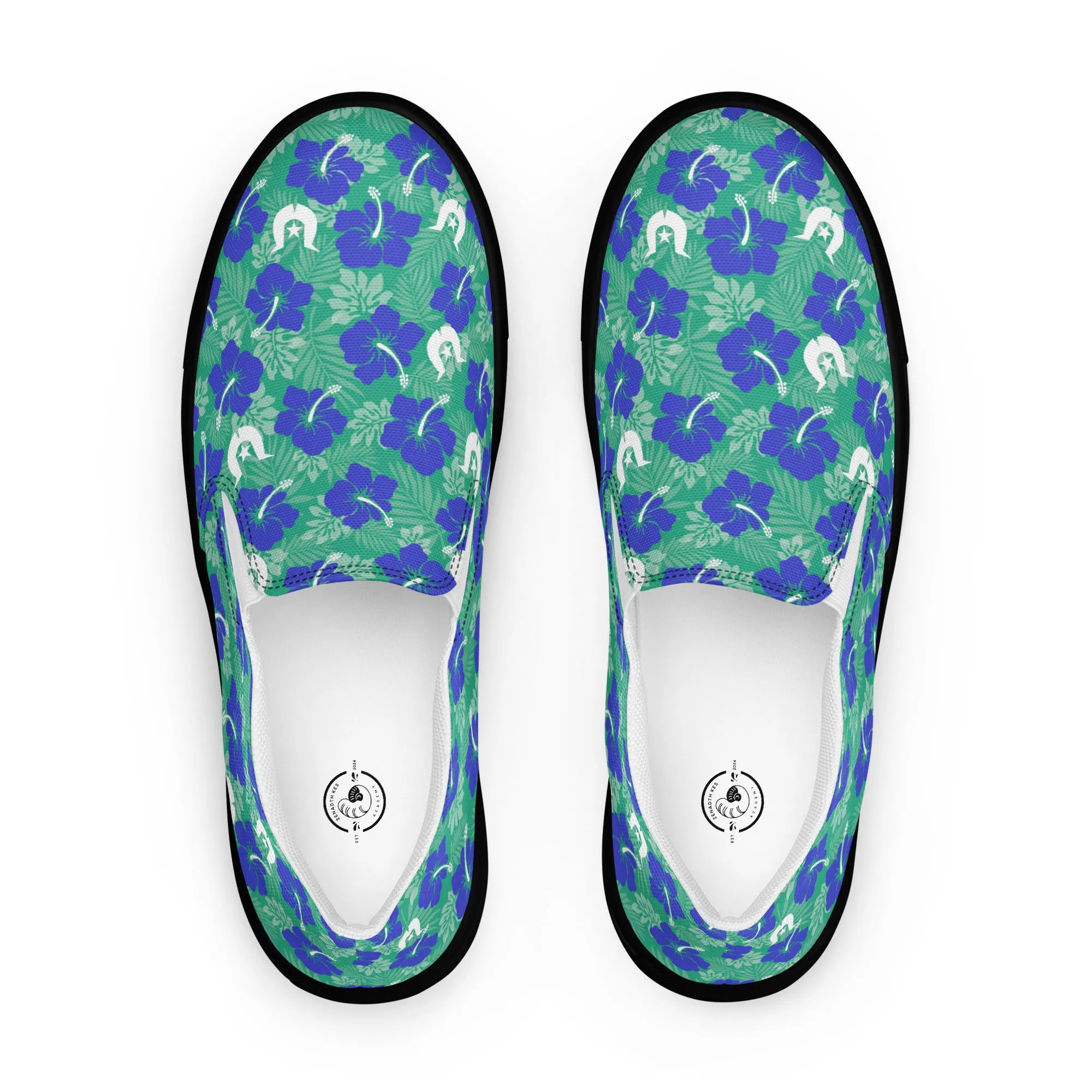 Royal Blue Hibiscus flowers with Dhari on Women’s slip-on canvas shoes
