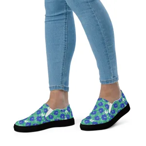 Royal Blue Hibiscus flowers with Dhari on Women’s slip-on canvas shoes