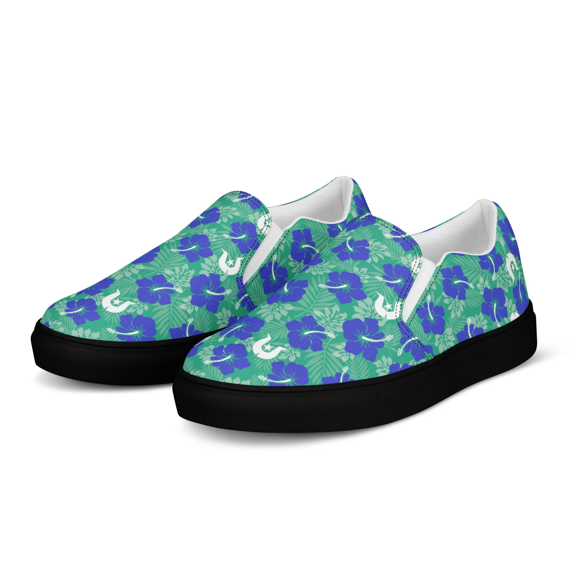 Royal Blue Hibiscus flowers with Dhari on Women’s slip-on canvas shoes