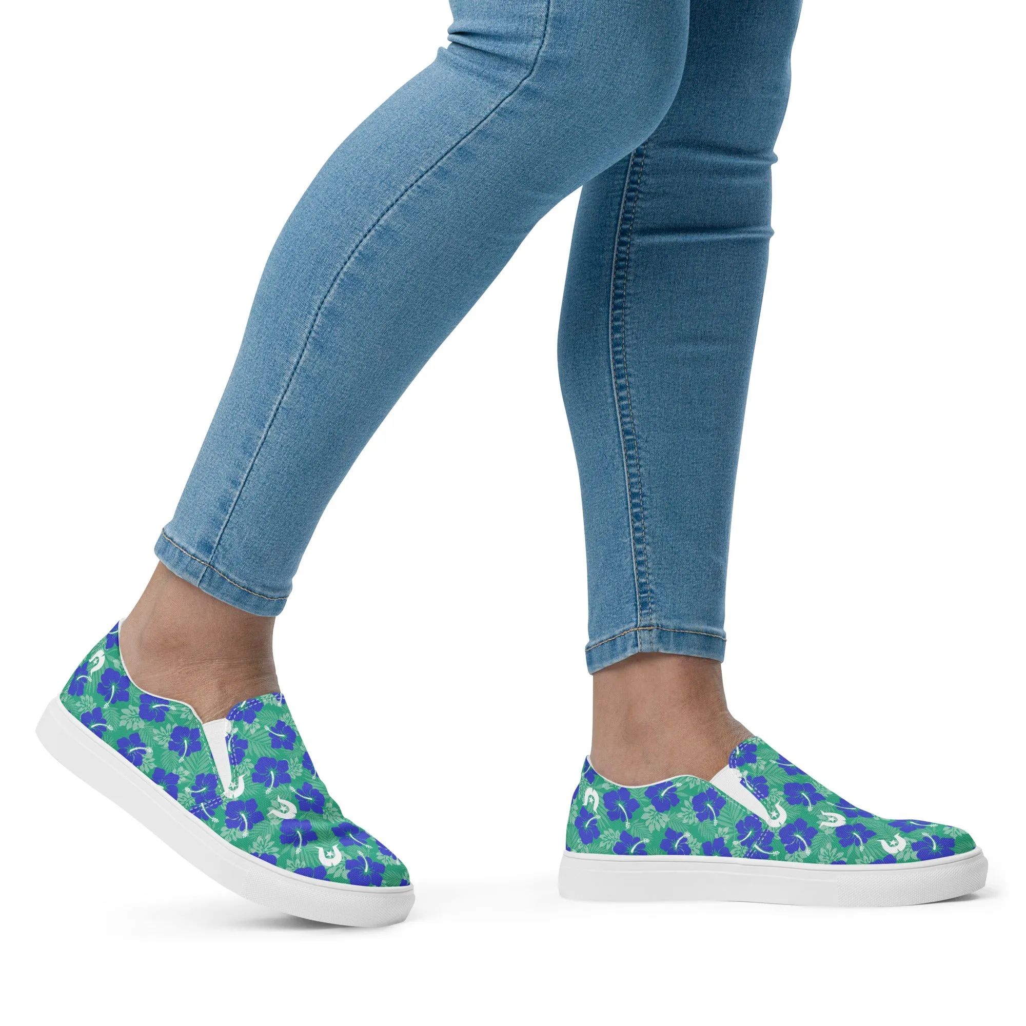 Royal Blue Hibiscus flowers with Dhari on Women’s slip-on canvas shoes